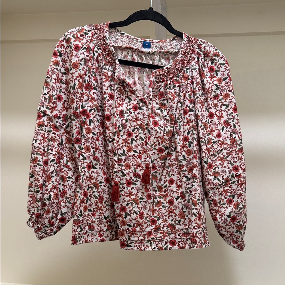 Old Navy Floral Print Blouse with Tassels